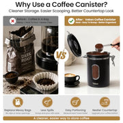Veken Coffee Canister with Window, Airtight Stainless Steel Container, 22OZ | Kitchen Food Storage Pantry Organizers for Beans,Ground,Espresso,Rice,Tea,Sugar,Bar Accessories,Gifts,Lids,Jars, Scoop, Black