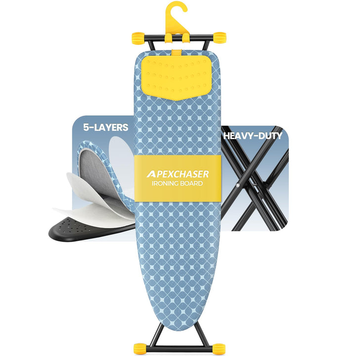 APEXCHASER Foldable 7-Level Heigh Adjustable Ironing Board with Iron Rest | 13 x 43 in, alloy structure, height adjustable, safety lock, foldable easy storage for Laundry Rooms, Bedrooms