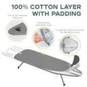 RAINHOL Gray Mini Tabletop Ironing Board 31"x12" | Metal Foldable with Iron Rest, Heat Resistant Cover for Travel Small Space
