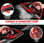 Utopia Home Steam Iron - 1800W Non-Stick Soleplate (Black-Red, Classic) | Nonstick Soleplate With Auto-Off Safety Feature - Adjustable Thermostat Control, Variable Steam Control, Self-Clean