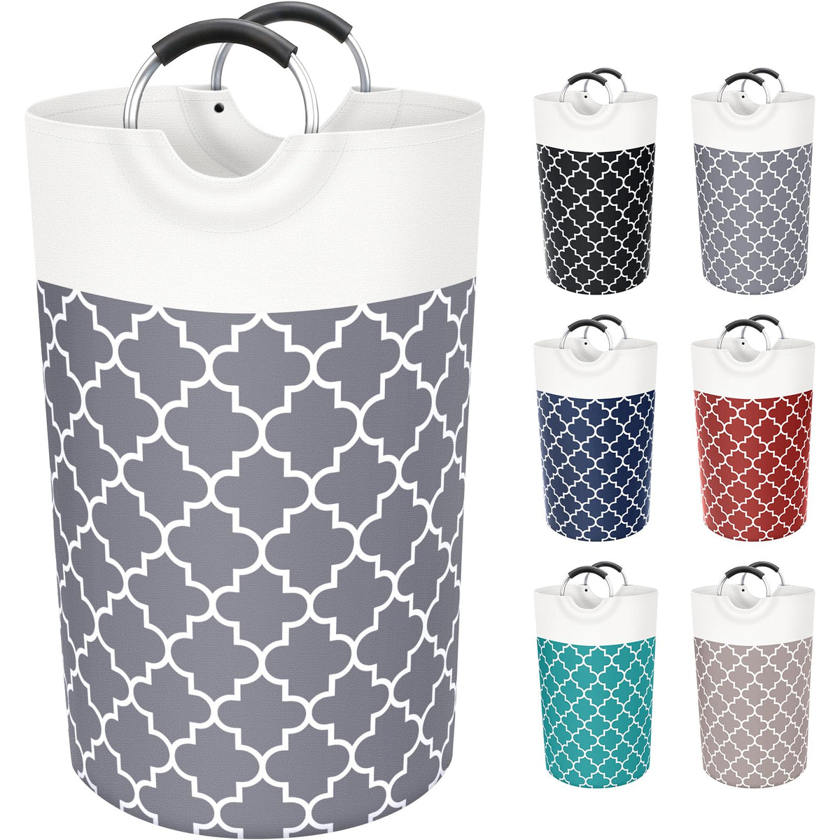Large Laundry Basket 82L Tall Collapsible Hamper with Handles for Dorm Grey