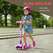 Pink Mini 3 Wheel Scooter for Kids – Lean-to-Steer with LED Light-Up Wheels, Adjustable Handlebar, Wide Anti-Slip Deck, Smooth PU Wheels, Rear Foot Brake – Toddler Scooter for Ages 2+