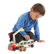 Melissa & Doug Magnetic Car Loader Wooden Toy Set with 4 Toy Cars | 6 Pieces, Wooden Truck, Detachable Trailer, Magnetic Crane, 4 Numbered Cars, Vehicle Sorting Play, Preschool Toys, Ages 3+
