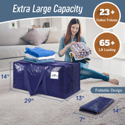 6 Pack Extra Heavy Duty Large Moving Bags with Strong Zipper, Dark Blue | Comfortable Handles, Sturdy & Durable Clothes Storage Bags Totes Bins, Blue Packing Moving Boxes for College Supplies