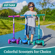 Gotrax KS1 Kids Kick Scooter, 3 Wheels for Boys & Girls 2-8, Gifts | LED Light-Up Wheels, 3 Adjustable Handlebar, Easy Assembly, Lightweight, Wide Anti-Slip Deck, Lean to Steer, Max Load 110 lbs