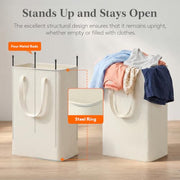 Lifewit Slim Collapsible Laundry Basket with Handles, 50L, Beige | Narrow Laundry Hamper for Dirty Clothes, Tall Thin Laundry Bin, Small Clothes Hamper for Bathroom, Bedroom, RV, Dorm