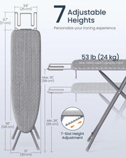 SONGMICS Ironing Board, Foldable, with Iron Rest, 43 x 13 Inches | Height Adjustable up to 34.6 Inches, with Cover and Pad, Iron Rest, Hook, Heavy-Duty Steel Legs, BORIX Collection ULLB001G01