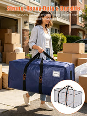 SWEET DOLPHIN 8 Pack 200LB Heavy-Duty Moving Bags with Wrap-Around Handles, Extra Large Storage Totes for Space Saving, Clothes Storage Bags, College Dorm Essentials, Blue, 24 Gal