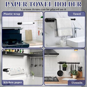 Black Paper Towel Holder, Self Adhesive Paper Towel Holder Under Cabinet | Stainless Steel, kitchen, Bathroom, Sink, Pantry, Fridge, durable, scratch-resistant, cling film, foil rolls, Drilling