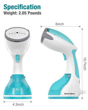 BEAUTURAL Steamer for Clothes, Handheld Garment Fabric Wrinkle Remover | 30-Second Fast Heat-up, Ceramic Heating Plate, Auto Shutoff, Large Detachable Water Tank, Portable Design, 1200 Watts