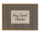 Hey Sweet Cheeks Bathroom Sign Wall Art Funny Black Striped Quote Restroom Wall Decor Picture Trendy Girl Bathroom Poster Canvas Painting Print 12x16 inch Wood Framed