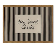 Hey Sweet Cheeks Bathroom Sign Wall Art Funny Black Striped Quote Restroom Wall Decor Picture Trendy Girl Bathroom Poster Canvas Painting Print 12x16 inch Wood Framed