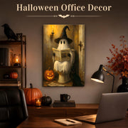 Framed Halloween Ghost Bathroom Canvas Wall Art 8x12 In, Funny Spooky Toilet Scene Canvas Prints Artwork, Dark Halloween Wall Decor Pictures for Office Home Decoration
