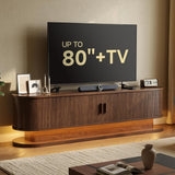 70" Fluted TV Stand for 80 Inch TV, Entertainment Center with Power Outlet & LED Lights
